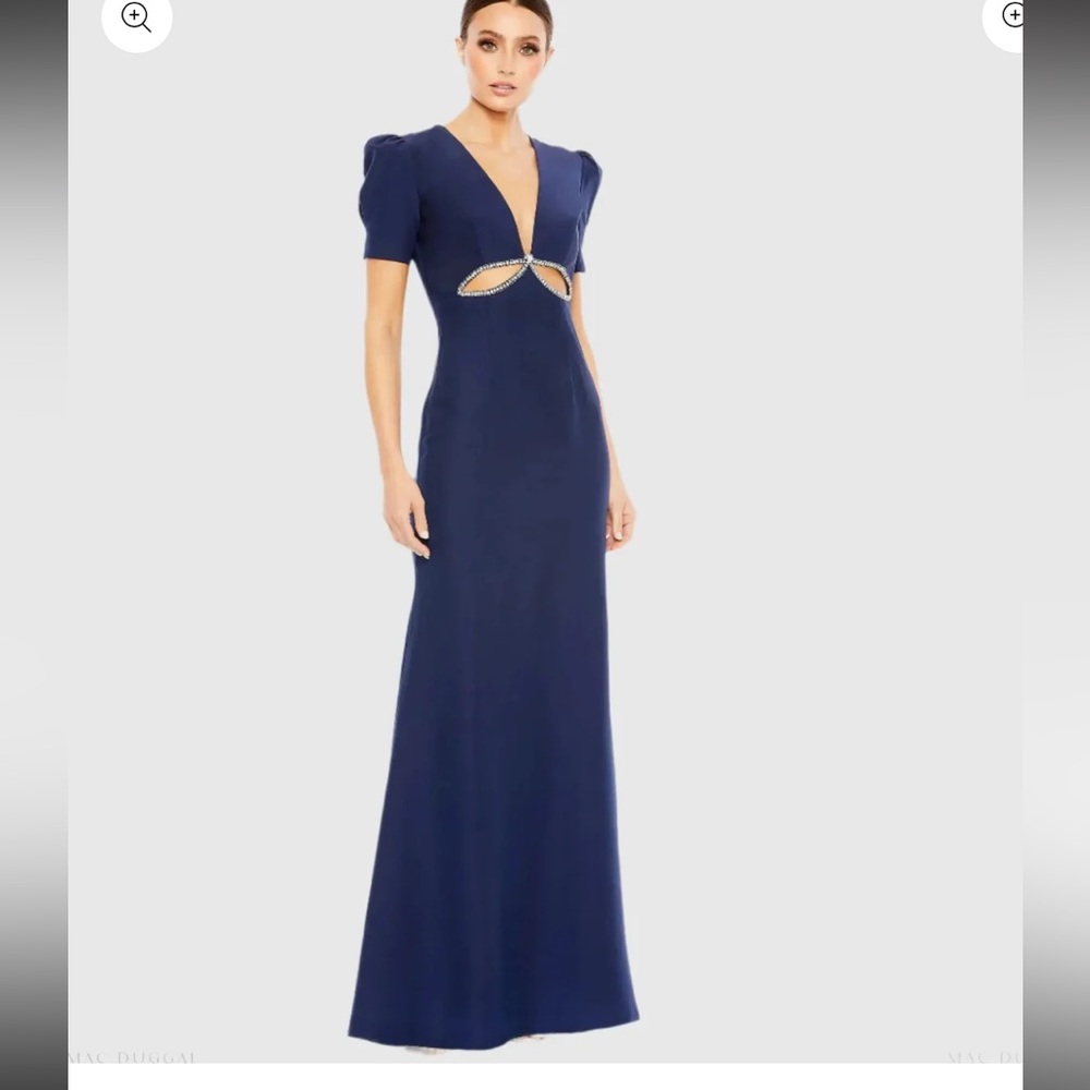 Mac Duggal Navy Blue Cutout Maxi Dress